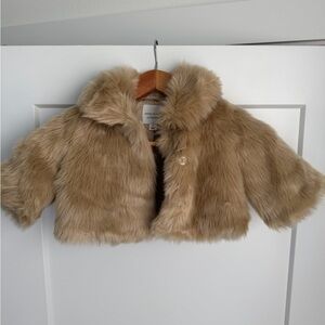 Janie and Jack Girl Beechwood Faux Fur Cropped Jacket Tan Fur Coat